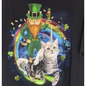 Cat Leprechaun Unicorn Graphic T Shirt St Patricks Day Fruit of the Loom XL